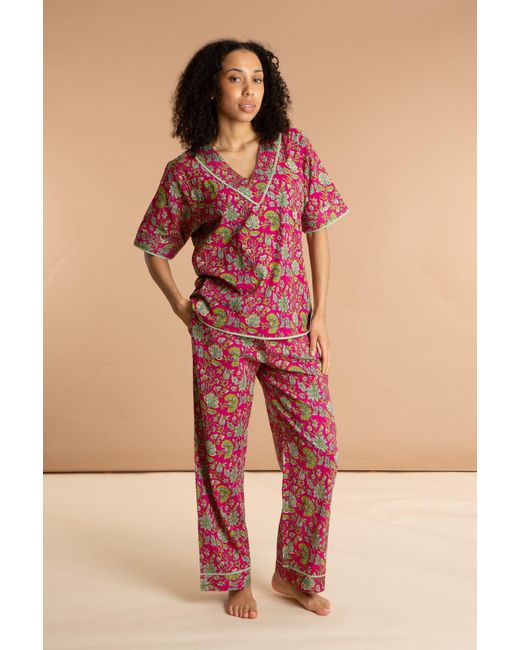 Inara Pink Indian Cotton Floral Printed Pyjamas