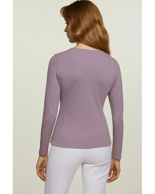 Conquista Purple Soft Heathered Knit V-Neck Top