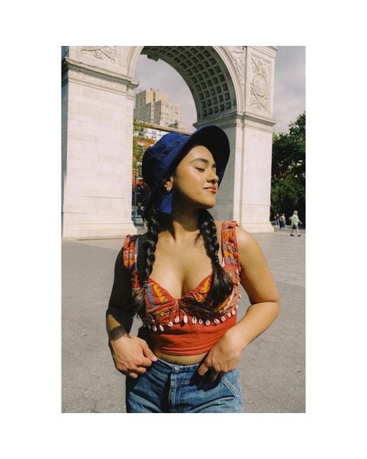 Tega Collective Red Alankara Balloon Sleeve Crop Top