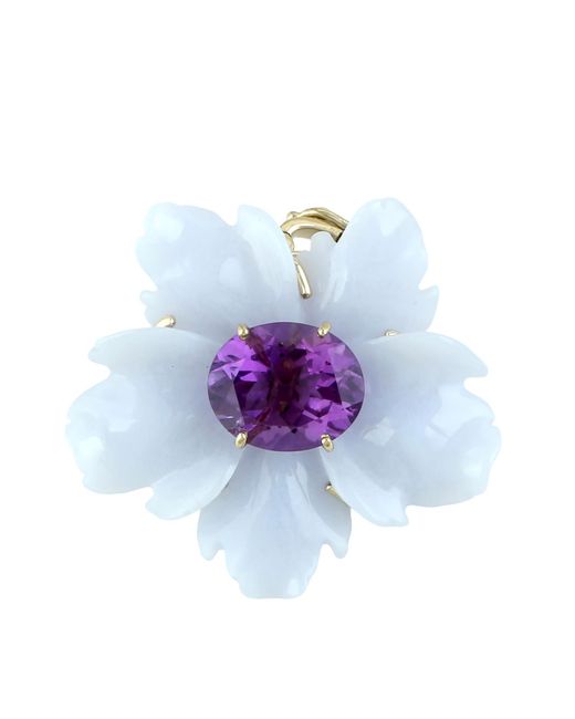 Artisan Blue 14K Carved Chalcedony & Amethyst Flower Pendant