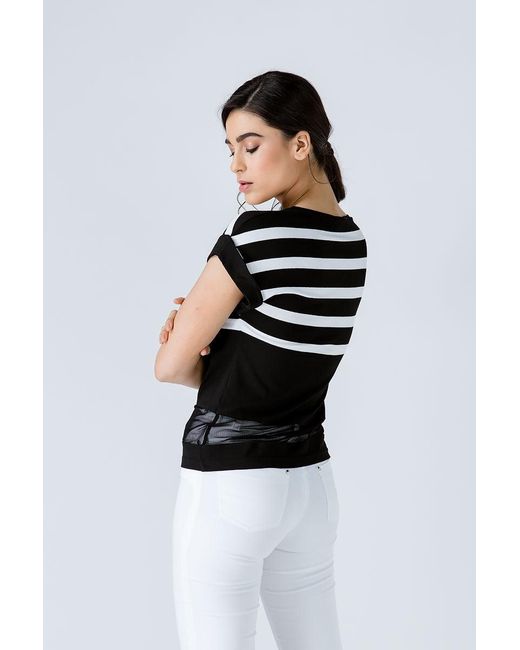 Conquista Black Striped Top With Sheer Detail