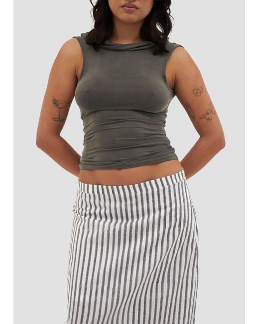 Manuela Cabrales Gray Heliconia Block Print Maxi Skirt