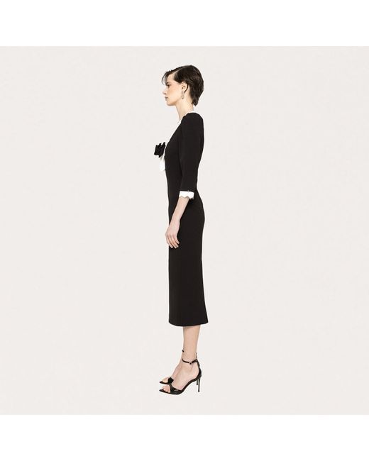 Nissa Black Rose-Detail Midi Dress