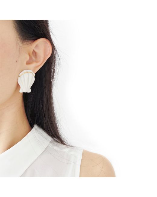 POPORCELAIN White Porcelain Clam Shell Statement Stud Earrings