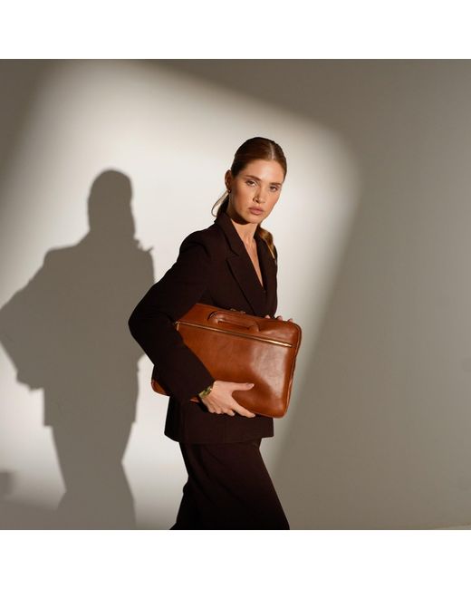 Time Resistance Brown Leather Briefcase Laptop Bag