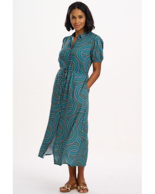 Sugarhill Green Cassandra Midi Shirt Dress Concentric Circles