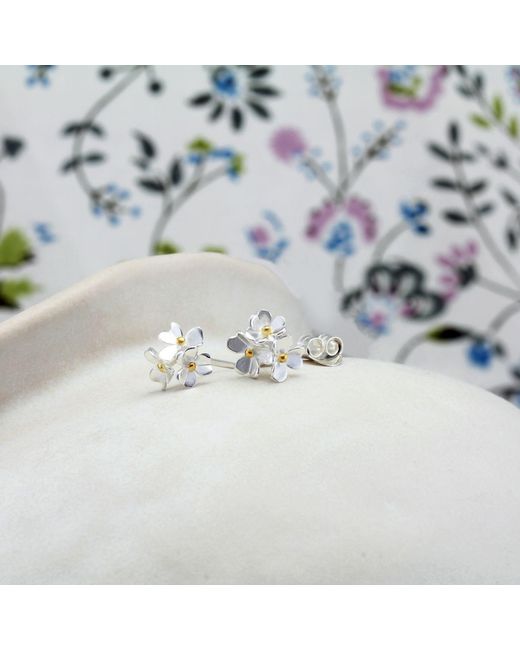 Isla Silver Metallic Dainty Flowers Stud Earrings