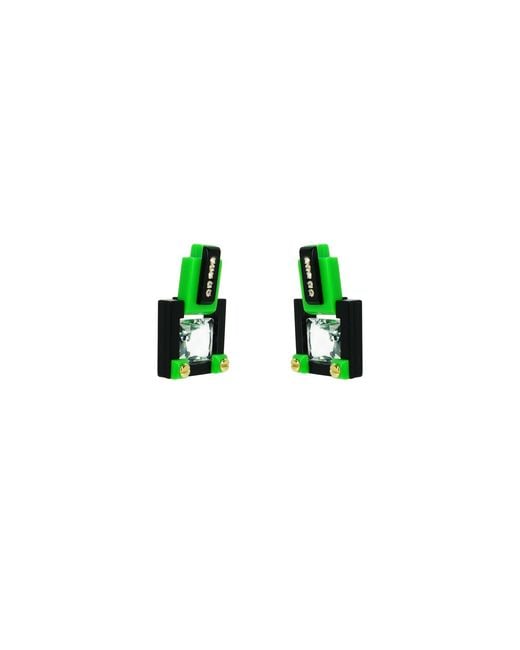 Gissa Bicalho Green Handmade Acrylic Earring M Deco Rectangular Cut Stone