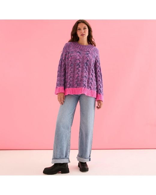 Cara & The Sky Purple Jennie Cable High Neck Balloon Sleeve Jumper