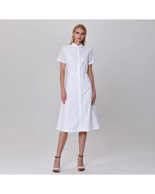Smart and Joy White Eyelet Cotton Lace Shirt-Dress