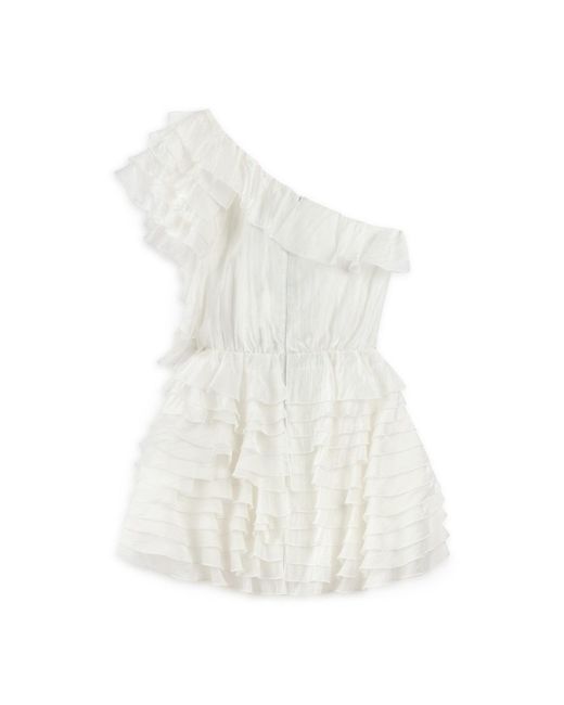 Nocturne White Ecru Mini Dress With Layered Ruffle Details
