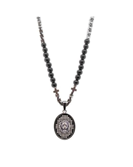 Ebru Jewelry Metallic Onyx Lion Beaded Long Necklace for men