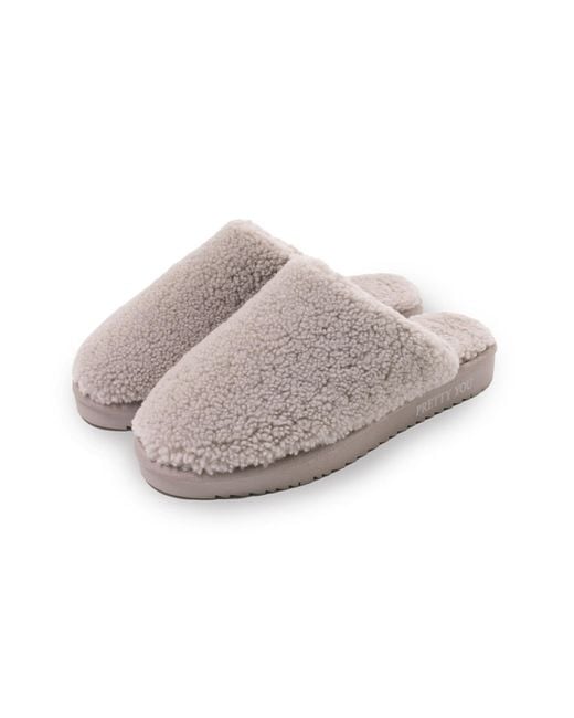 Pretty You London Gray Sheepskin Mule Slipper Jude