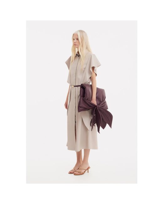 Julia Allert Natural Neutrals Draped Faux Leather Shirt Dress –