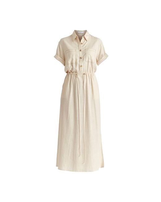Paisie Natural Neutrals Linen Blend Shirt Dress With Stitch Details