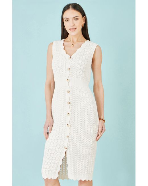 Yumi' White Ivory Cotton Scallop Crochet Knitted Dress
