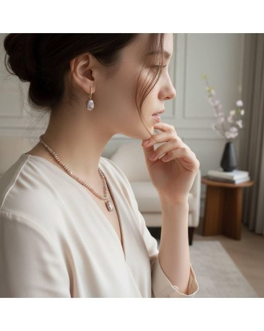 Ninemoo Purple Baroque Pearl Hoop Earrings With Zirconia