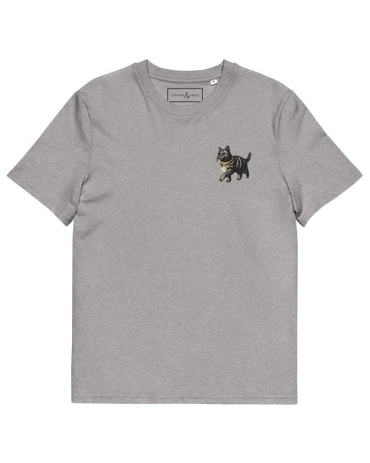 Anchor and Crew Gray Heather Cool Cat Actual Life Organic Cotton Embroidered T-Shirt for men