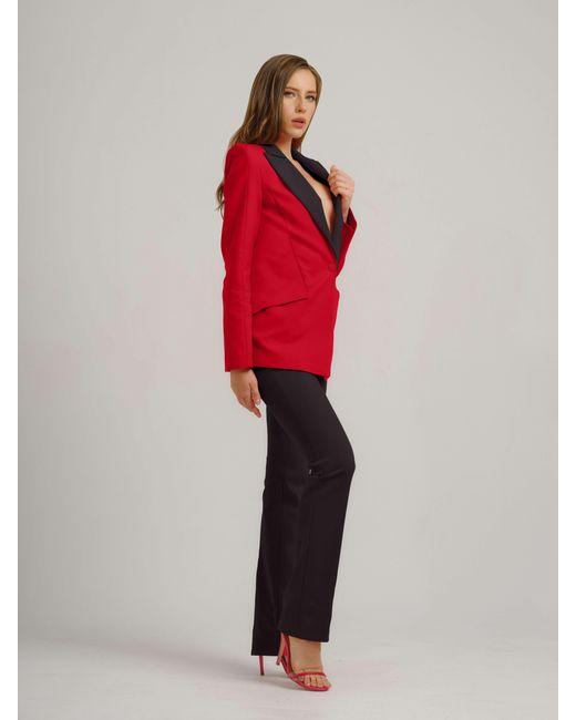 Tia Dorraine Illusion Classic Tailored Suit, Red & Black