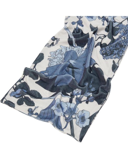 Fable England Blue Deco Blooms Tonal Velvet Scarf