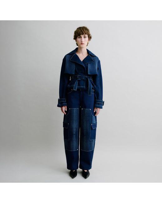 Luroq London Blue Graphic Peplum Trench