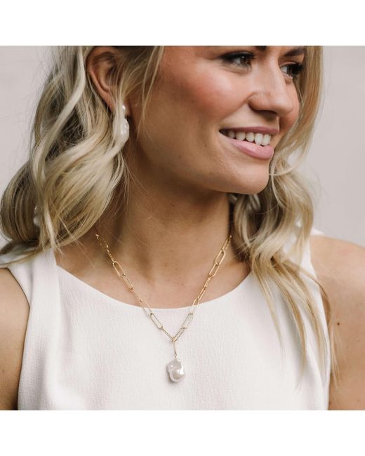 Kiri & Belle Metallic Nova Paperclip Chain Large Pearl Filled Necklace
