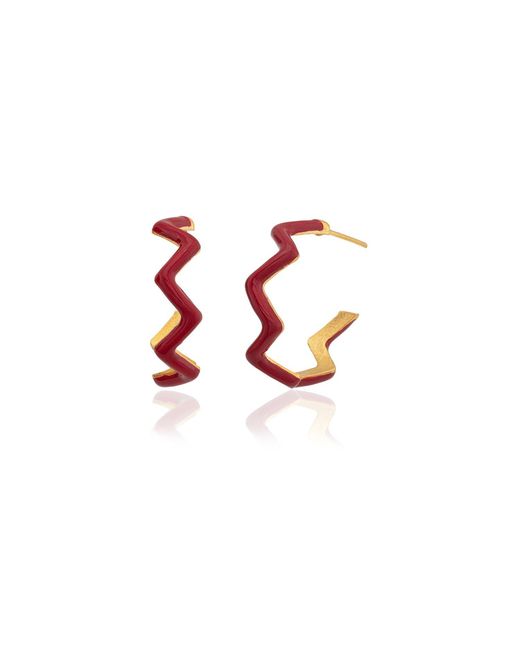 Milou Jewelry Red Zig Zag Hoop Earrings