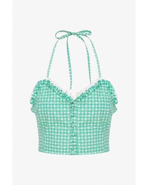 Je Te Veux Blue Sweetheart Gingham Bustier With Lace Trim