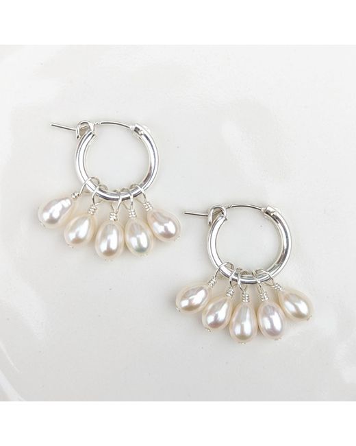 Kiri & Belle White Harlow Pearl Cluster Hoop Sterling Earrings