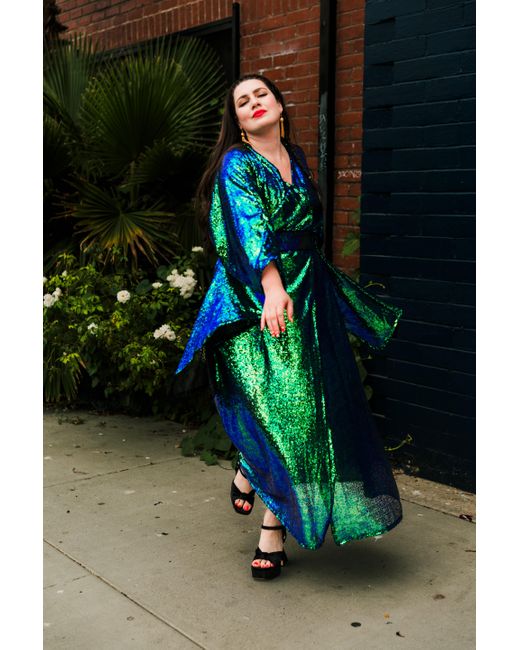 Byvinnik Green Bohémienne Sequin Kimono Robe