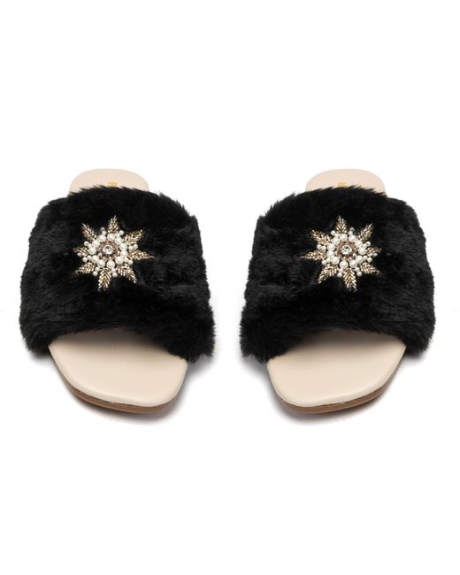 Rettrose Black Taylor Luxury Plush Diamanté Embellished Handmade Sliders