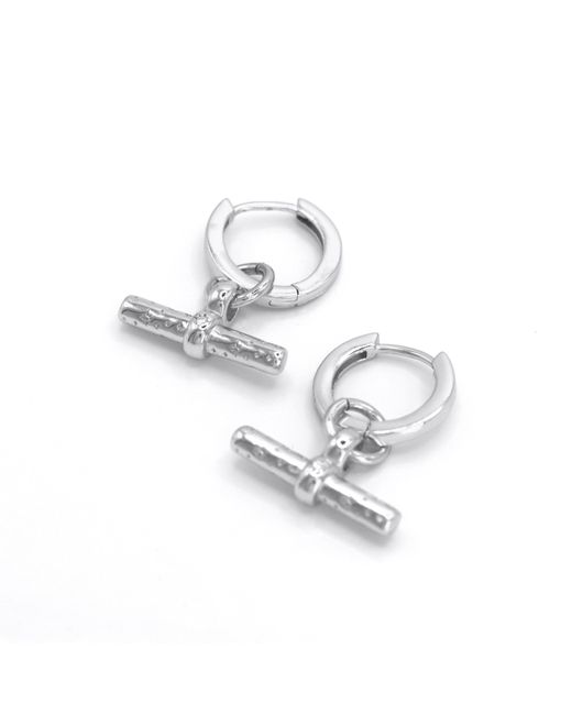 Luna Charles White Cassia T-Bar Huggie Earrings