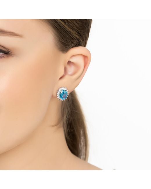 Latelita London Tatiana Oval Blue Topaz Stud Earrings Silver