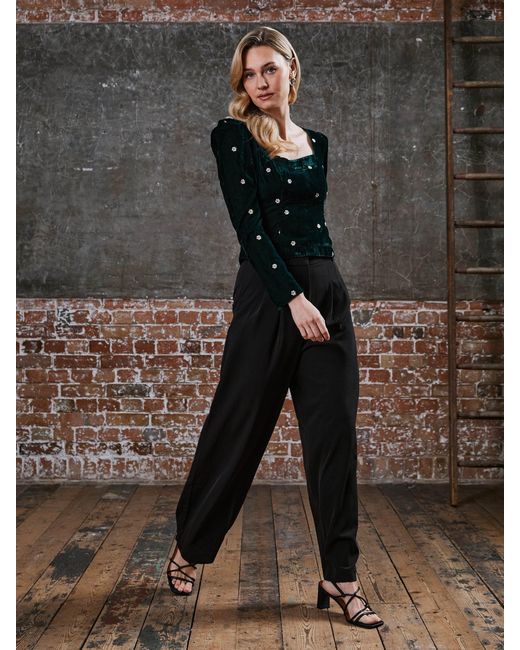 Rose & Nancy Black Mila Velvet Embroidered Top