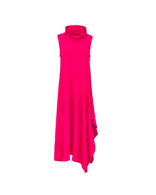 Julia Allert Red Asymmetrical Sleeveless Long Dress Neon Pink