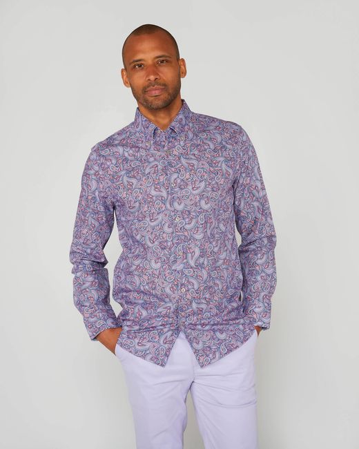 Lords of Harlech Blue Morris Paisley Shadow Shirt for men