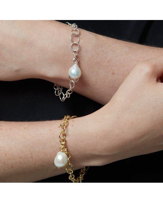Pearls of the Orient Online Metallic Decus Baroque Cultured Freshwater Pearl Drop On Chunky Chain Bracelet