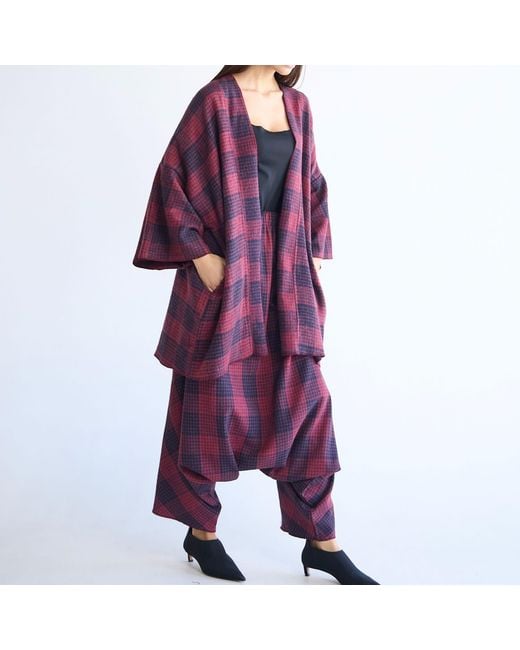 Emanmoon Red Burgundy Plaid Cardigan And Pants Set