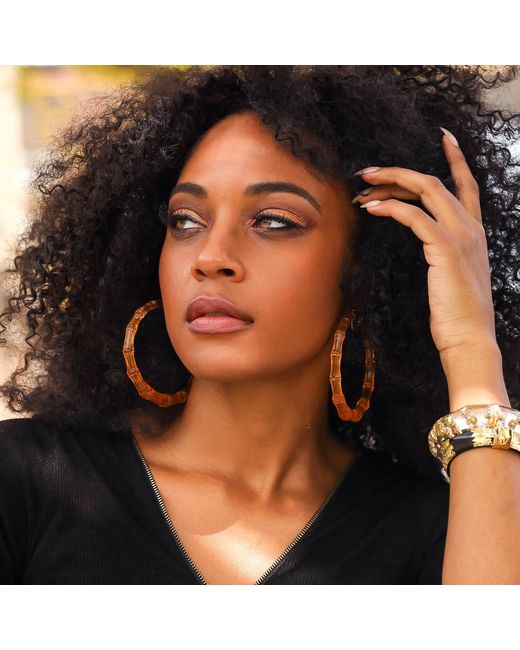 Gold & Honey Metallic Xl Bamboo Hoop Earrings