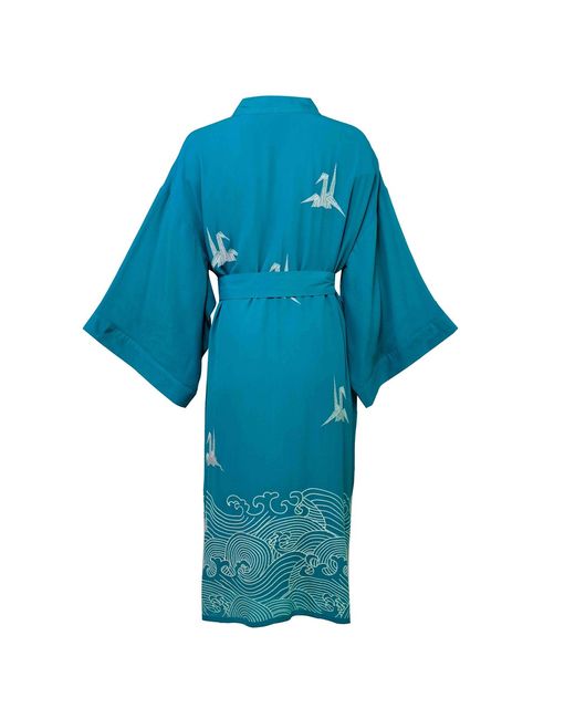 Artemis Muse Blue Origami & Hokusai Wave Embroidered Fully Lined Deep Long Kimono