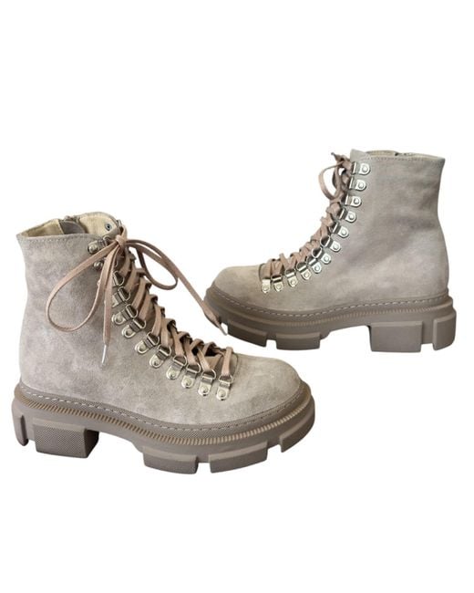 Adrenaline Fashion Metallic Neutrals Suede And Leather Lace-Up Ankle Boots – Chunky Sole Designer Handmade Boots