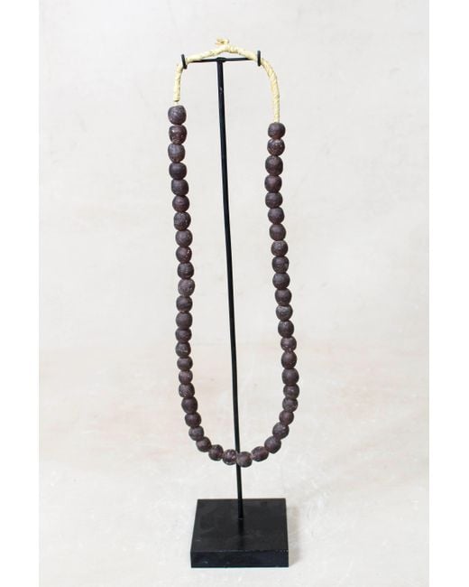 Botanical Boys Black Ghana Glass Beads Necklace, Dark