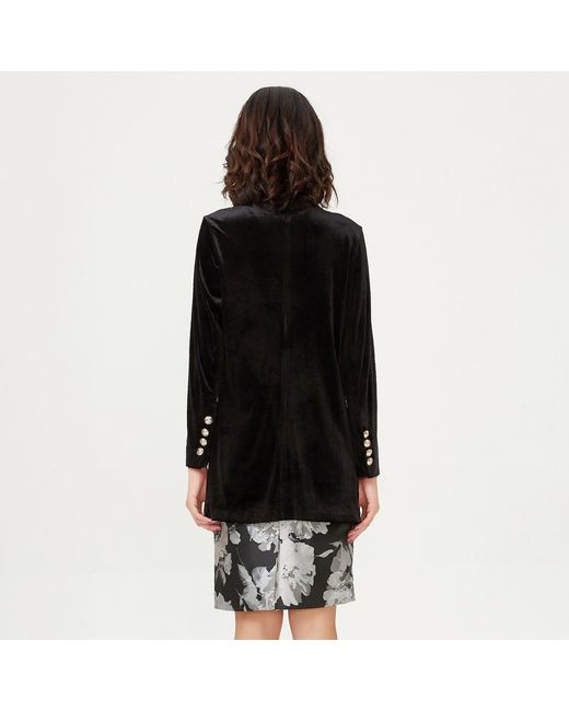 Smart and Joy Black Double Buttoning Velvet Jacket