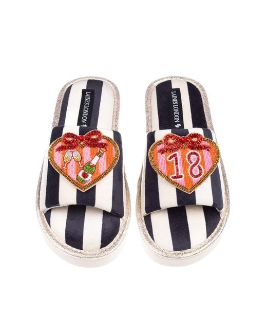 Laines London Red Flatform Stripe Open Toe Slippers With Stripe Heart 18Th Birthday Brooches
