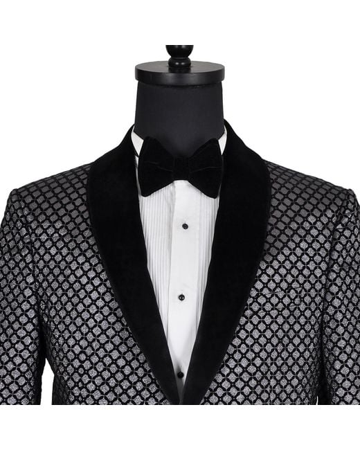DAVID WEJ Black Washington Jacquard Velvet Shawl Lapel Blazer for men