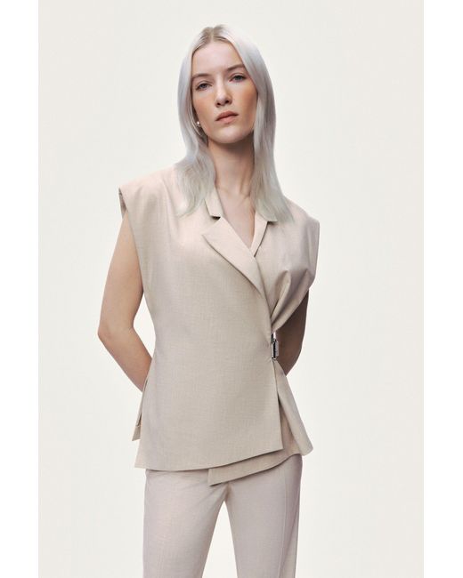 Nocturne White Ivory Belted Double-Breasted Vest