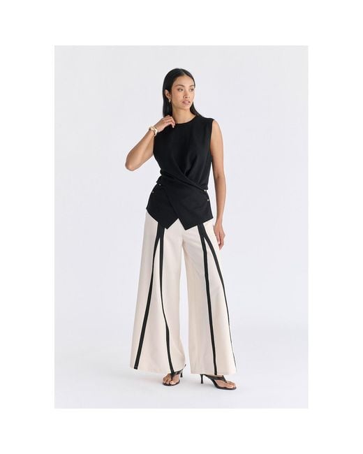 Paisie Black Crew Neck Wrap Front Knit Top