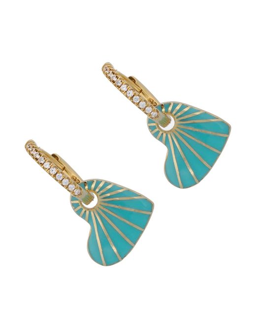 Ebru Jewelry Green Enamel Heart Diamond Hoop Earrings