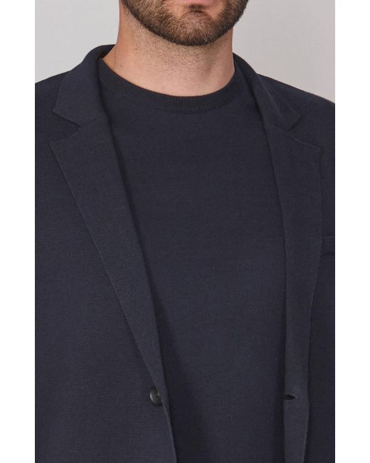 Paul James Knitwear Blue Lightweight Cotton Cornelius Formal Knitted Blazer for men