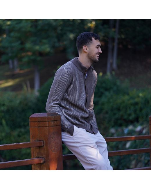 Nuvv Collection Brown Striped Milano-Stitch Cardigan – Premium Italian Wool Blend for men
